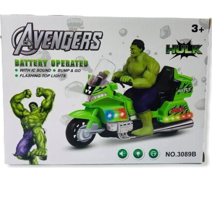 ⁦دراجة Hulk الخضراء – مع أصوات وضوء وميزة Bump & Go⁩ - الصورة ⁦1⁩